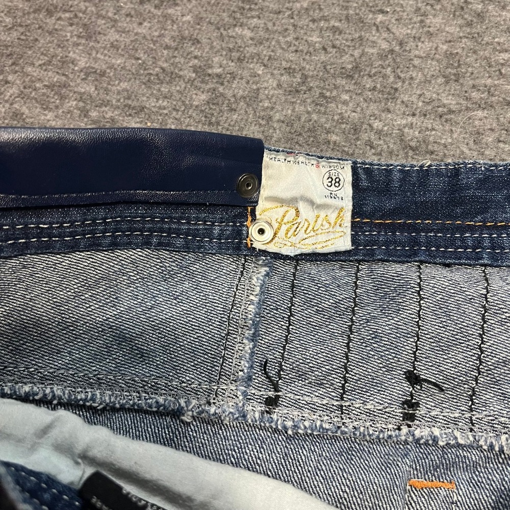 Parish Nation Mens Baggy Denim Shorts Blue Embroidered Y2K Streetwear Size 38 - Picture 3 of 4